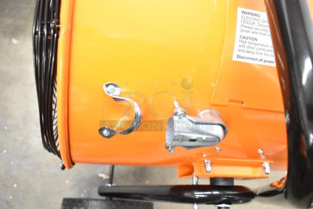 BRAND NEW Boltic SHAG-K07F Portable Electric Salamander Heater, 208V, 3 Phase. Minor scratches visible. Warning label attached.