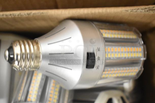 Boltic SHAG-K07F HID replacement LED lamp in a cardboard box, visible color switch for 3K, 4K, 5K settings.