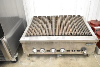 Jade countertop gas charbroiler grill, stainless steel, four control knobs, heavy-duty grates, commercial use, item 78.