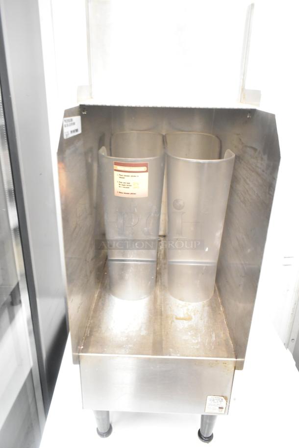 Bunn ICDD-3 stainless steel commercial countertop reservoir; accommodates three dispensers; visible labels; lightly worn condition.