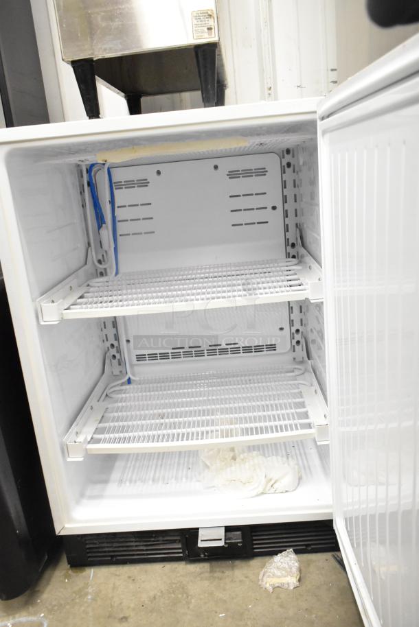 PHCBI SF-L6111W Undercounter Cooler, single door, white interior, shelves included, 120 volts, suitable for commercial use.