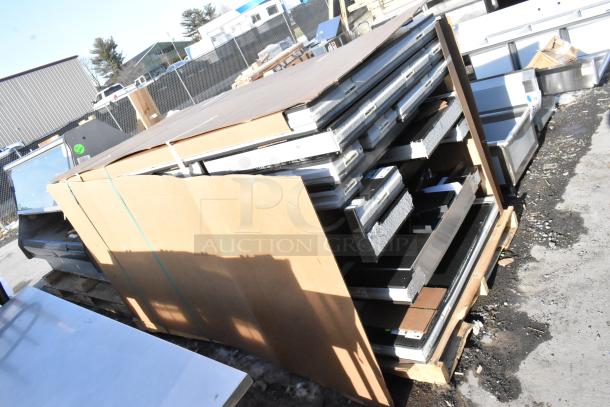 New Amerikooler ND1500940S Walk In Box, scratch and dent condition, missing condenser and compressor; stacked panels on pallet.