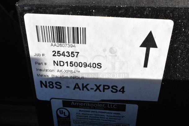 BRAND NEW Amerikooler ND1500940S Walk In Box label, showing part number and insulation details.  No condenser or compressor.