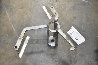 Metal auger with three curved blades, central cylindrical attachment, in used condition. Auction tag marked "91."