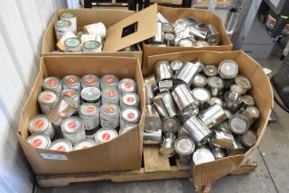 Boxes of 150 Pro Guard Chemical cans, including ProFlex 1501 Part A and B epoxy, on a pallet for auction.