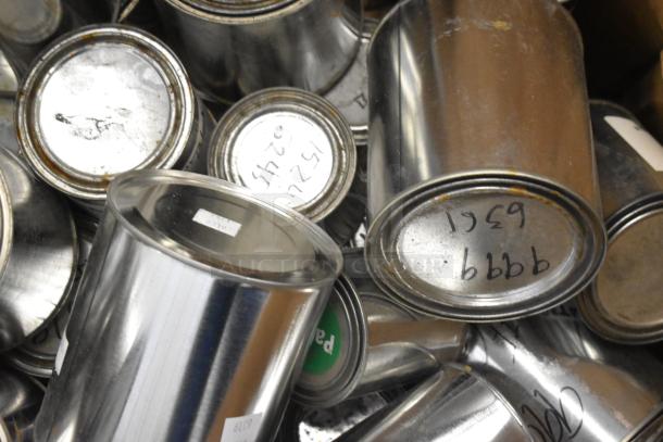 150 assorted cans of Pro Guard chemicals, including ProFlex 1501 Part A and B epoxy, with visible handwritten labels.