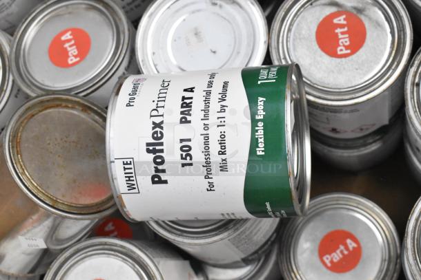 150 cans of Pro Guard chemicals, including ProFlex 1501 Part A Flexible Epoxy and Part B White Epoxy, labeled for professional use.