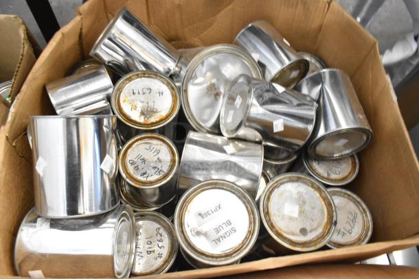 Box of 150 Pro Guard chemicals, including ProFlex 1501 epoxy cans, various labels, silver finish, suitable for industrial use.