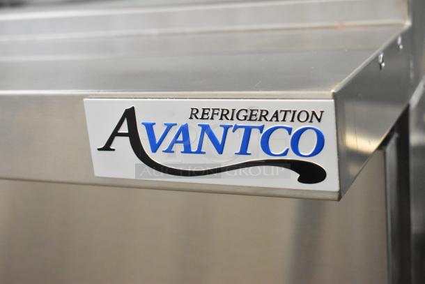 Brand new Avantco 178APT60MHC 60" 2-door refrigerated sandwich prep table, stainless steel, labeled "Avantco Refrigeration."