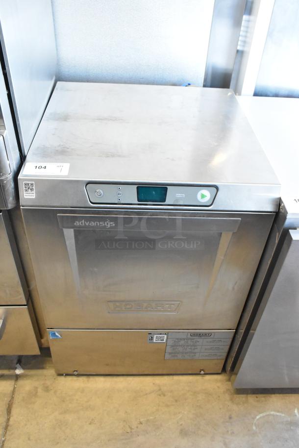 2020 Hobart LXER commercial undercounter dishwasher, stainless steel, 120/208-240V, 1 phase, visible controls, Advansys label.