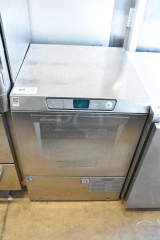 2020 Hobart LXER commercial undercounter dishwasher, stainless steel, 120/208-240V, 1 phase, visible controls, Advansys label.