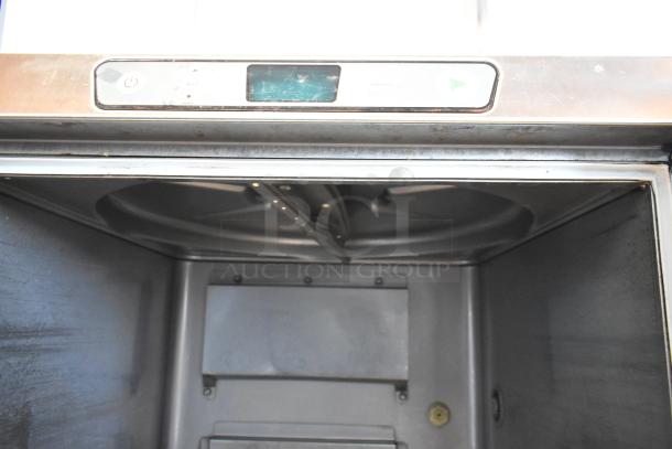 2020 Hobart LXER commercial dishwasher interior, stainless steel, digital controls, used. Model: LXER, 120/208-240V, 1 phase.