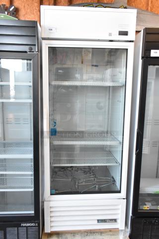 2021 True TSCI-600R-G-PH commercial single door reach-in cooler, glass door, poly coated racks, 115 volts, 1 phase.