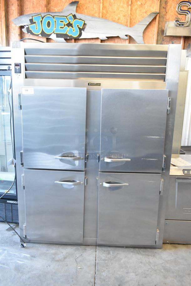 Traulsen RHT232WUT-HHS Commercial Reach-In Cooler, 4 half-size doors, stainless steel, 115V, 1 phase, good condition.