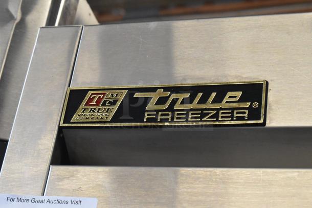 True T-49F Commercial Freezer, 2 door, poly-coated racks, stainless steel, 115 volts, 1 phase, True logo visible.
