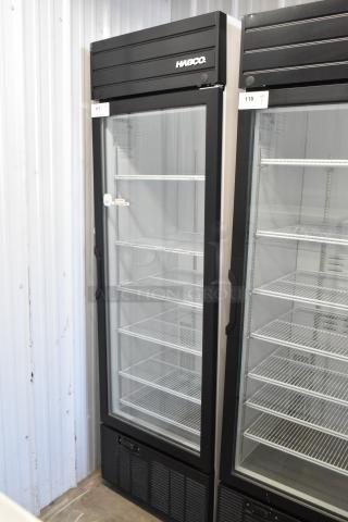 2019 Habco SE18 commercial reach-in cooler, single door, poly-coated racks, black exterior, 115V, 1 phase.