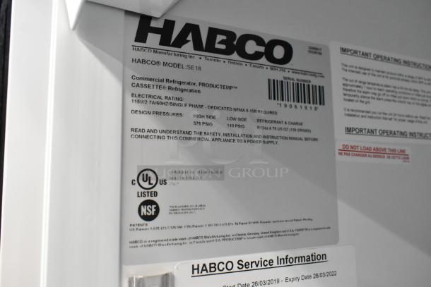 2019 Habco SE18 Commercial Cooler, single door, with poly-coated racks, 115V, 1 phase, UL and NSF listed.