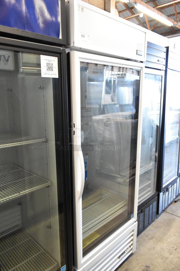 2021 True TSCI-600R-G-PH single door cooler merchandiser, poly coated racks, glass door, 115V, excellent condition.