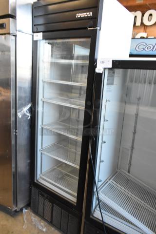 2019 Habco SE18 commercial cooler, single glass door, poly-coated racks, black frame. Model SE18, 115V, 1 phase.