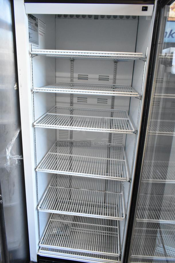 2019 Habco SE18 commercial cooler, single door, poly-coated racks, 115V, 1 Phase, clean interior, label indicates model.