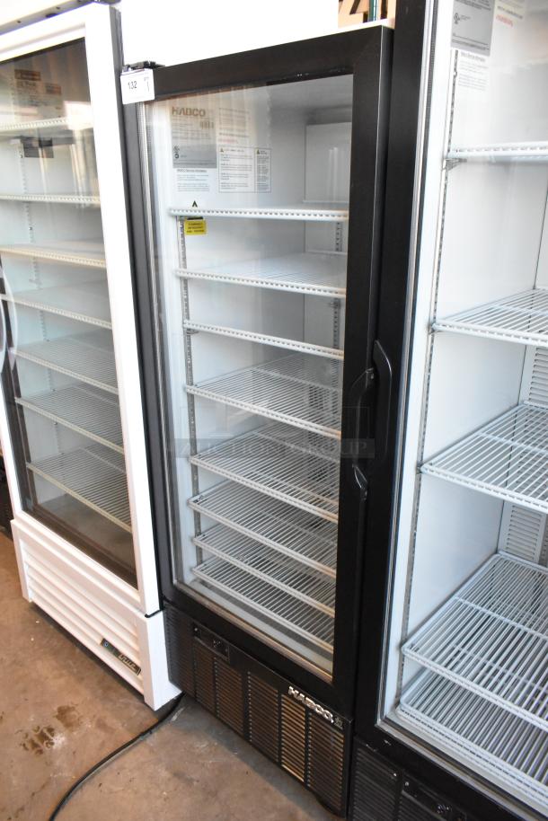 Habco SE12HC commercial cooler with glass door, poly-coated racks, and black finish. 115V, 1 phase, excellent condition.