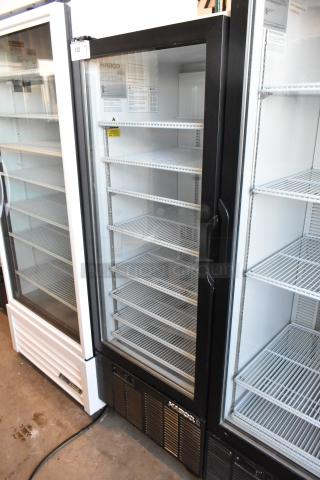 Habco SE12HC commercial cooler with glass door, poly-coated racks, and black finish. 115V, 1 phase, excellent condition.