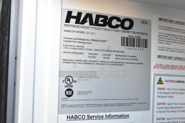 Habco SE12HC cooler label with model, electrical rating, and safety information. Features UL and NSF certifications.