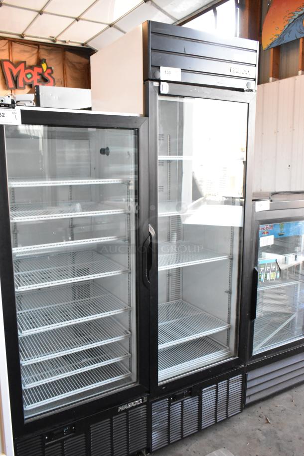 2019 Habco SE18 commercial cooler with single glass door, poly coated racks, and black frame. Equipped for 115V, 1 phase.