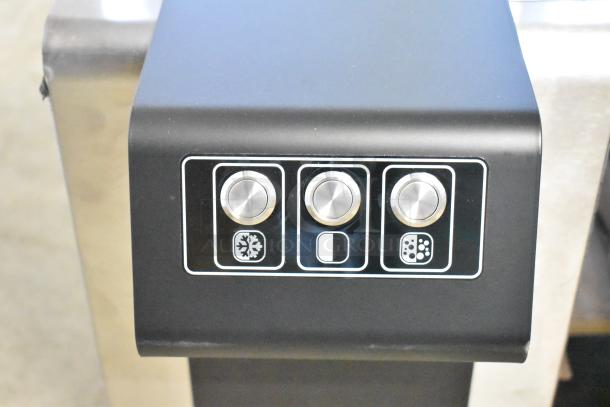 Black control panel of Narvon 23BCWD8 water dispenser showing buttons for chilled, ambient, and sparkling water options.