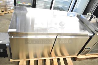 Brand new Avantco 178SSWT60RHC commercial 60" two-door worktop refrigerator with 3.5" backsplash. Scratch and dent.