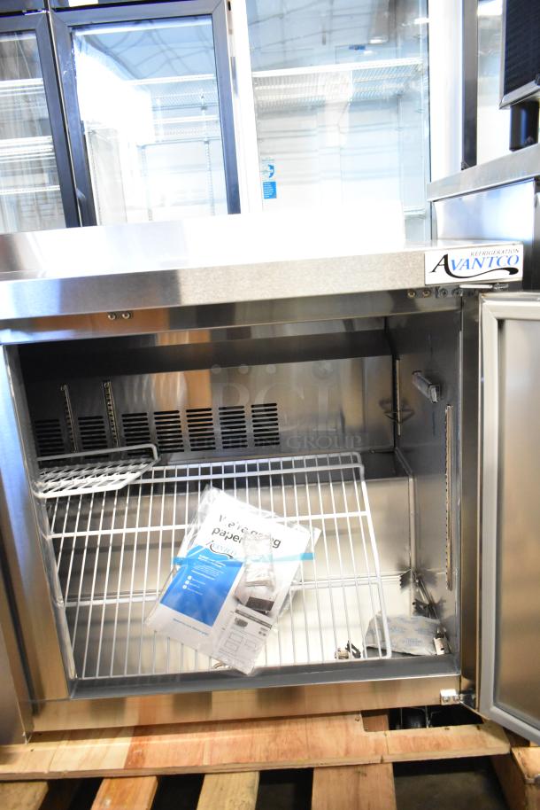 Avantco 178SSWT60RHC commercial worktop refrigerator, 60" with 3 1/2" backsplash, shown brand new with minor scratches.