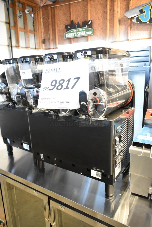 Brand new Sencotel Freazy 3 slushie machine. Features three hoppers, 115 volts, 1 phase. Minor scratches, perfect for commercial use.