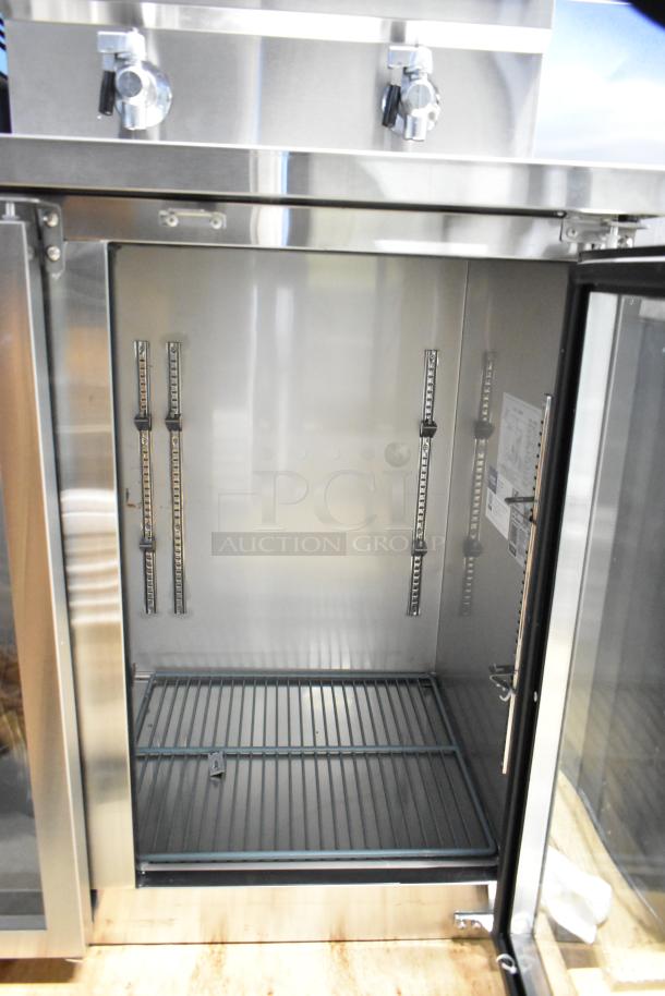 Brand new Avantco 178UBB72GHCS back bar refrigerator, stainless steel with glass door, LED lighting, 115V, scratch and dent condition.