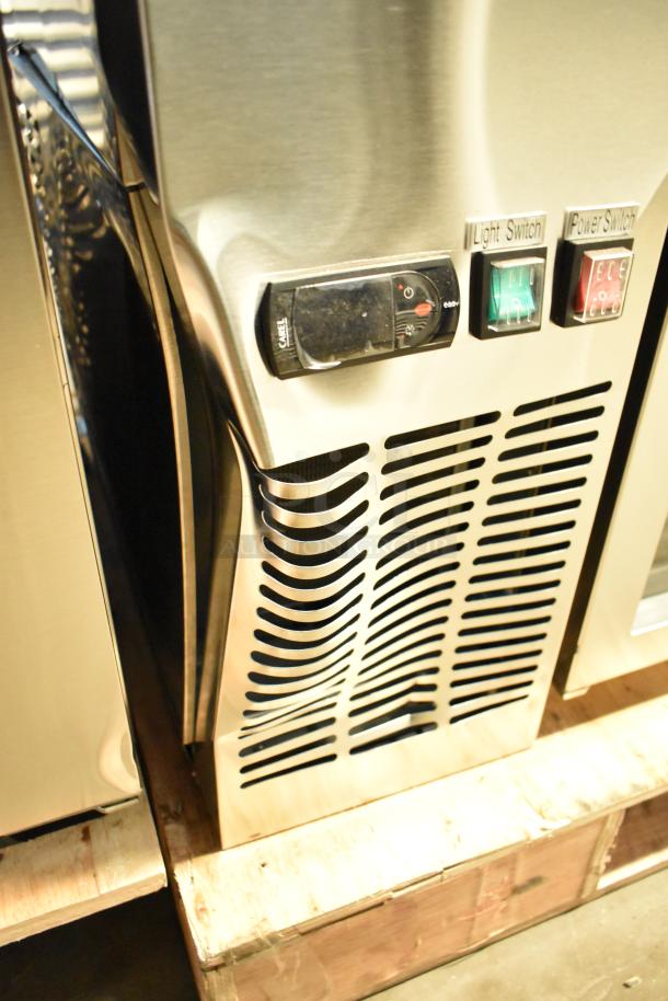 Brand new 2025 Avantco 73" stainless steel back bar refrigerator with LED, model 178UBB72GHCS. Scratch visible.