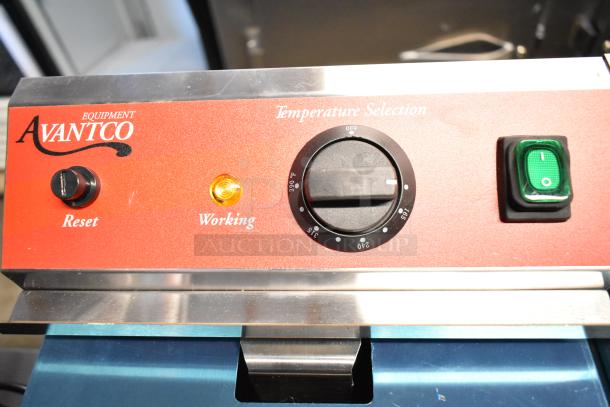 Avantco 177F202 electric fryer control panel with temperature dial, indicator lights, and power switch. Brand new condition.