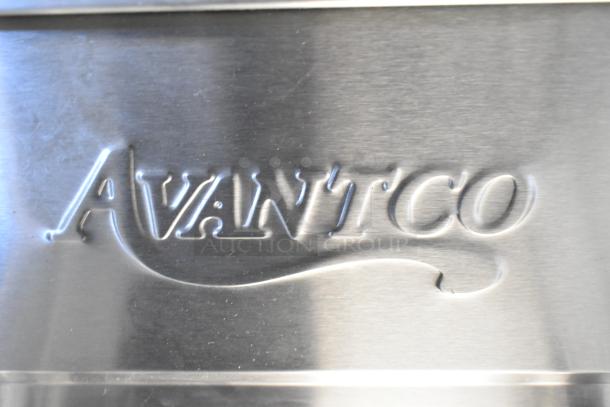 Embossed Avantco logo on stainless steel surface of 2025 Avantco 177F202 electric countertop fryer.