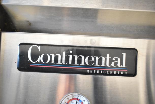 Continental 1R Commercial Single Door Reach In Cooler with poly-coated racks, 115V, 1 Phase. Visible brand logo plaque.