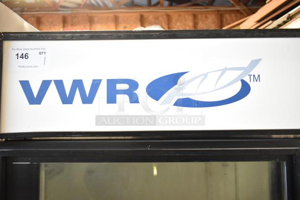 True GDM-49 Commercial 2 Door Reach-In Cooler, poly-coated racks, 115V, 1 phase, VWR logo visible, condition unknown.