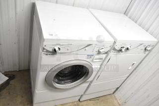 Speed Queen Alliance AFN50FSP111TW01 washer and ADG4BFGS111TW01 dryer, front load, white, excellent condition, tag visible.