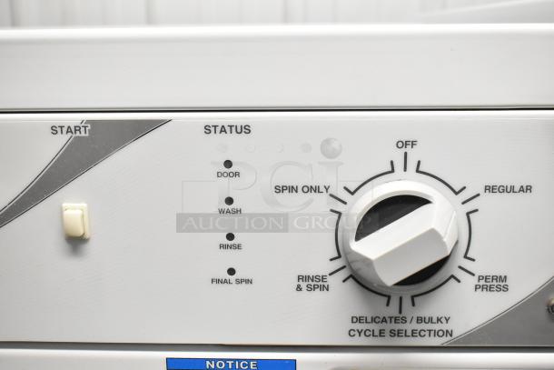 Speed Queen AFN50FSP111TW01 washer control panel with cycle options and status indicators.