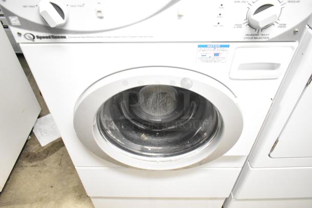 Speed Queen AFN50FSP111TW01 washer and ADG4BFGS111TW01 dryer, front load, white, high efficiency, good condition.