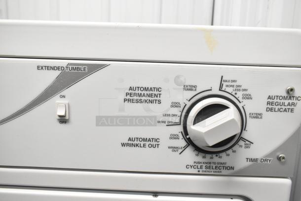 Speed Queen Alliance front load washer and dryer, models AFN50FSP111TW01 and ADG4BFGS111TW01, settings panel shown.