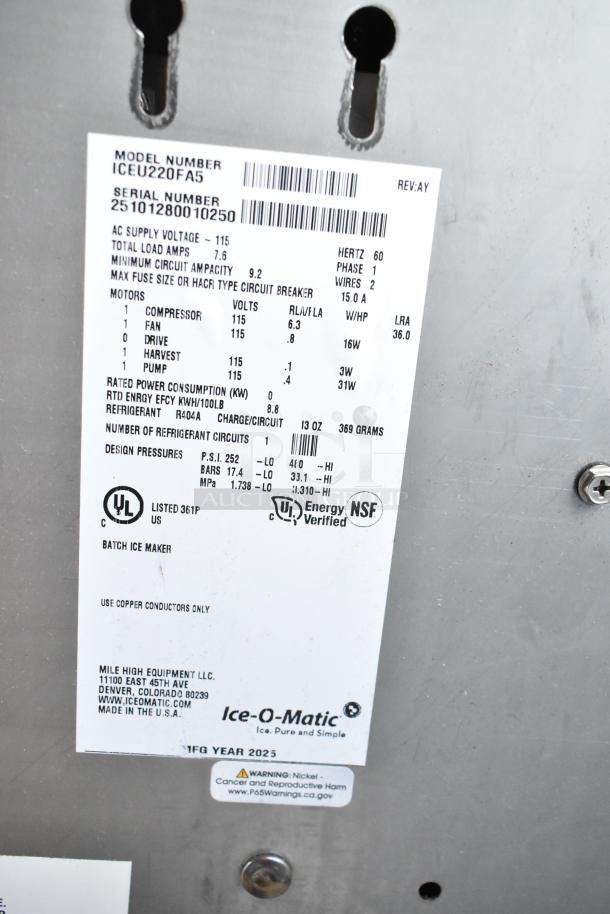 BRAND NEW Ice-O-Matic ICEU220FA5 commercial ice machine. Scratch and dent. 70 lb bin, 238 lb capacity, 115V, 1 phase.