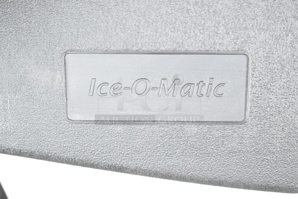 Brand new Ice-O-Matic ICEU220FA5 undercounter ice machine, logo close-up, 2025 model, 70 lb bin, 238 lb capacity, 115V.