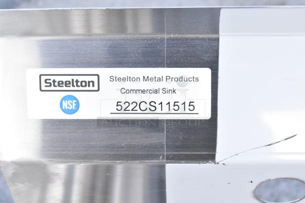 Steelton Metal Products commercial sink with label showing model number 522CS11515. Brand new, minor scratches visible.