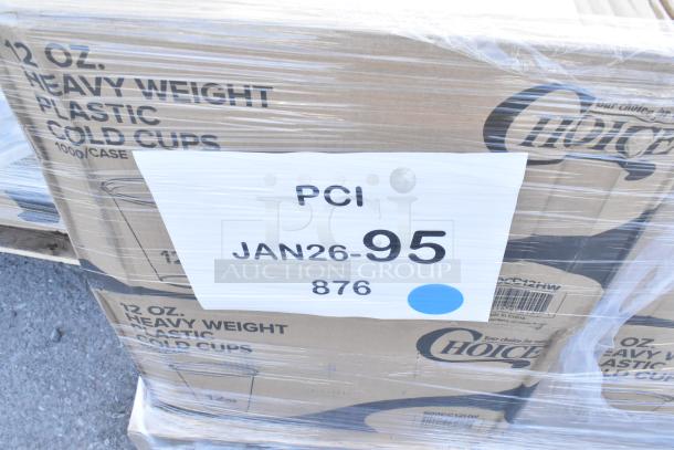 11 brand new scratch and dent items including 12 oz. Choice heavy weight plastic cold cups and lids, wrapped on a pallet.