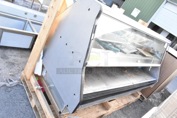 Custom Deli's DILW8CBSS metal merchandiser display case, commercial floor style, used, 120/208 volts, 1 phase.