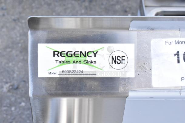 Regency 600S22424 stainless steel 2-bay sink, brand new scratch and dent condition, no legs, NSF certified.