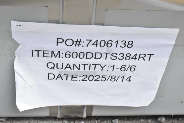 Sticker on table shows: PO#: 7406138, ITEM: 600DDTS384RT, Quantity: 1-6/6, Date: 2025/8/14.