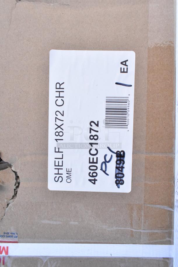 Brand new 18" x 72" NSF chrome wire shelf, model 460EC1872. Includes tag with details. Scratch and dent condition.